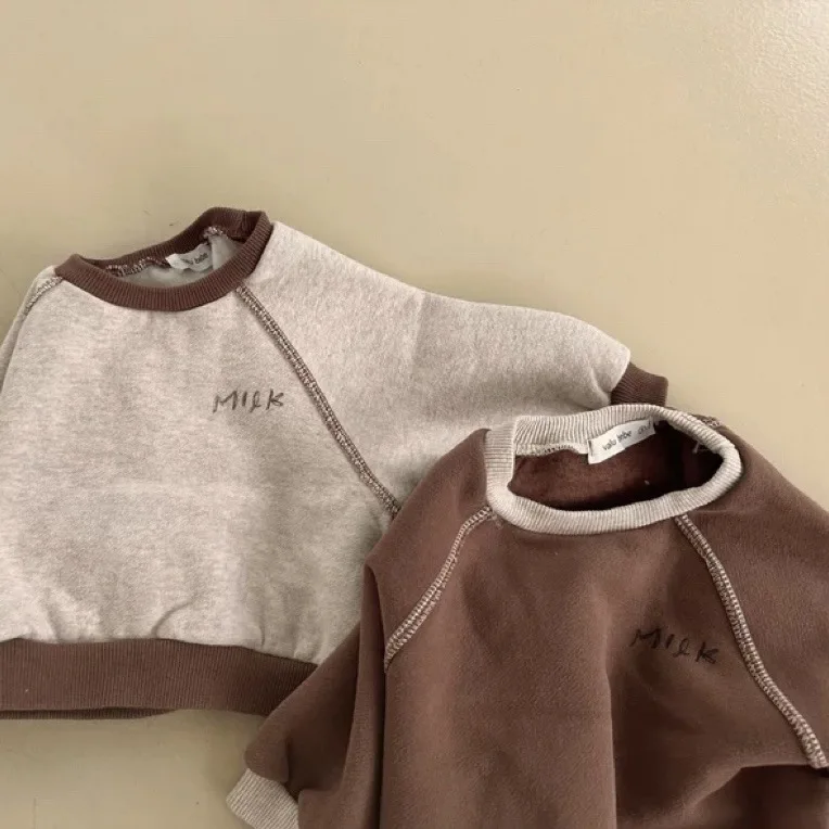 Autumn Winter Boy Girl Baby Fleece Thicken Long Sleeve Sweatshirt Children Plus Velvet Warm Tops Kid Retro Cotton Pullover Shirt