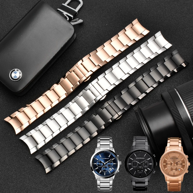 Cinturino Con Cinturino Curvo Solido Da 22Mm Per Catena Dell'Orologio Con Cinturino In Acciaio Armani Ar2447 Ar2448 Ar2434 Ar2432 Cinturino Stile Ar24