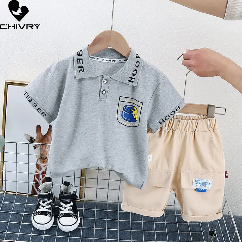 

Boys Summer Clothing Suit New 2023 Baby Boy Short Sleeve Letter Lapel Cartoon Polo Shirt with Shorts Kids Children Clothes Sets