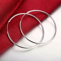 925 Sterling Silver Round Circle 35/50/60mm Hoop Earrings For Woman Wedding Engagement Party Fashion Charm Jewelry Gift 2