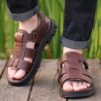 Sandales hommes nouvelles chaussures de plage pantoufles en peau de vache en plein air antidérapant à semelles épaisses sandales en cuir véritable sandales d'été hommes 2024 3