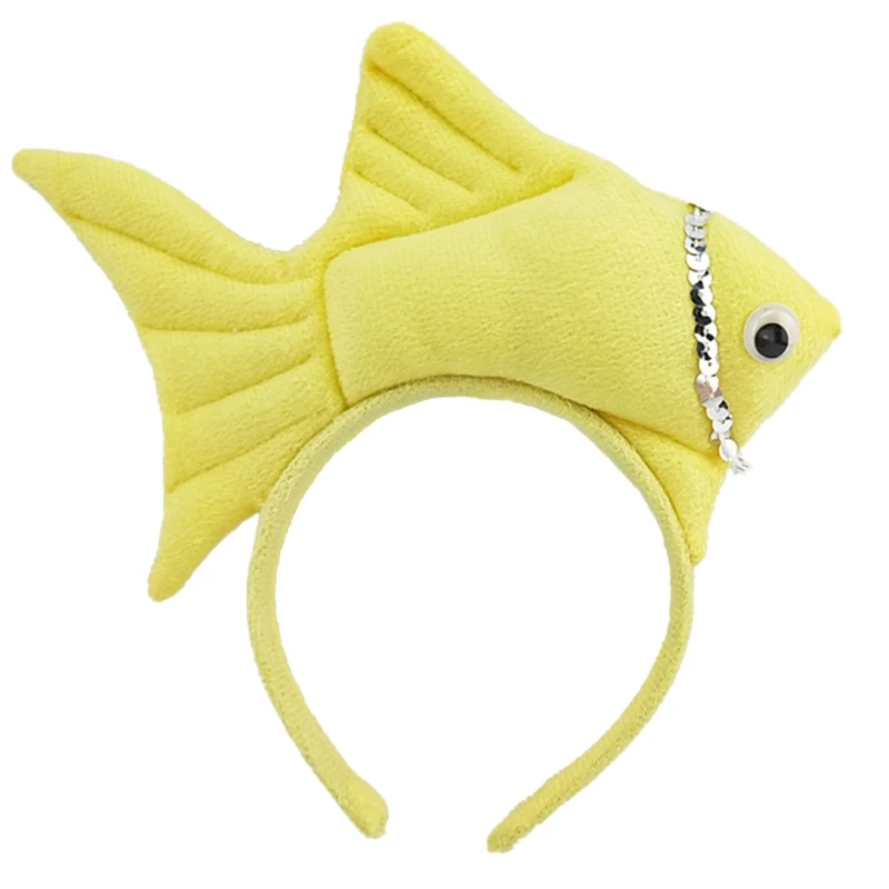 2023 New Unisex Cartoon Headband Stuffed Fish Shape Hair Hoop Plush Party Headpiece Hairband Party Cosplay Costume Props