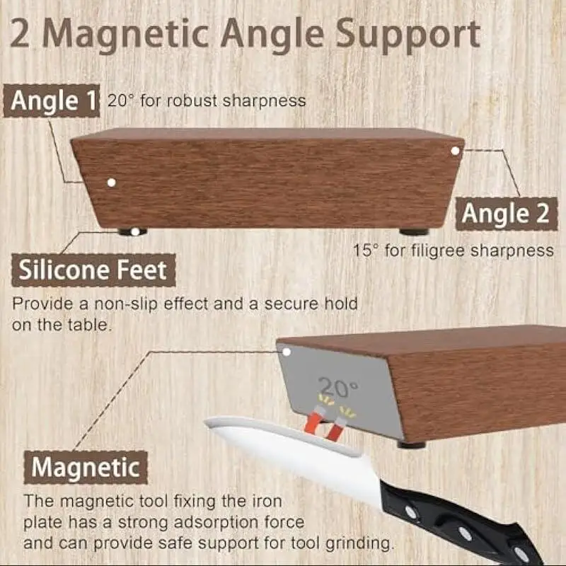 Rolling Knife Sharpener Kit Magnetic Knife Holder Diamond Sharpening Whetstone 15 & 20 Degrees Angle Roller Kitchen Tools