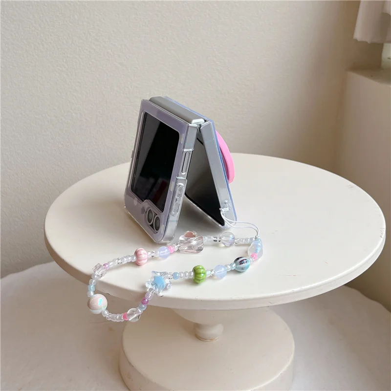 Korean Purple Polka Dot Magnetic Phone Case with Magsafe Stand and Chain