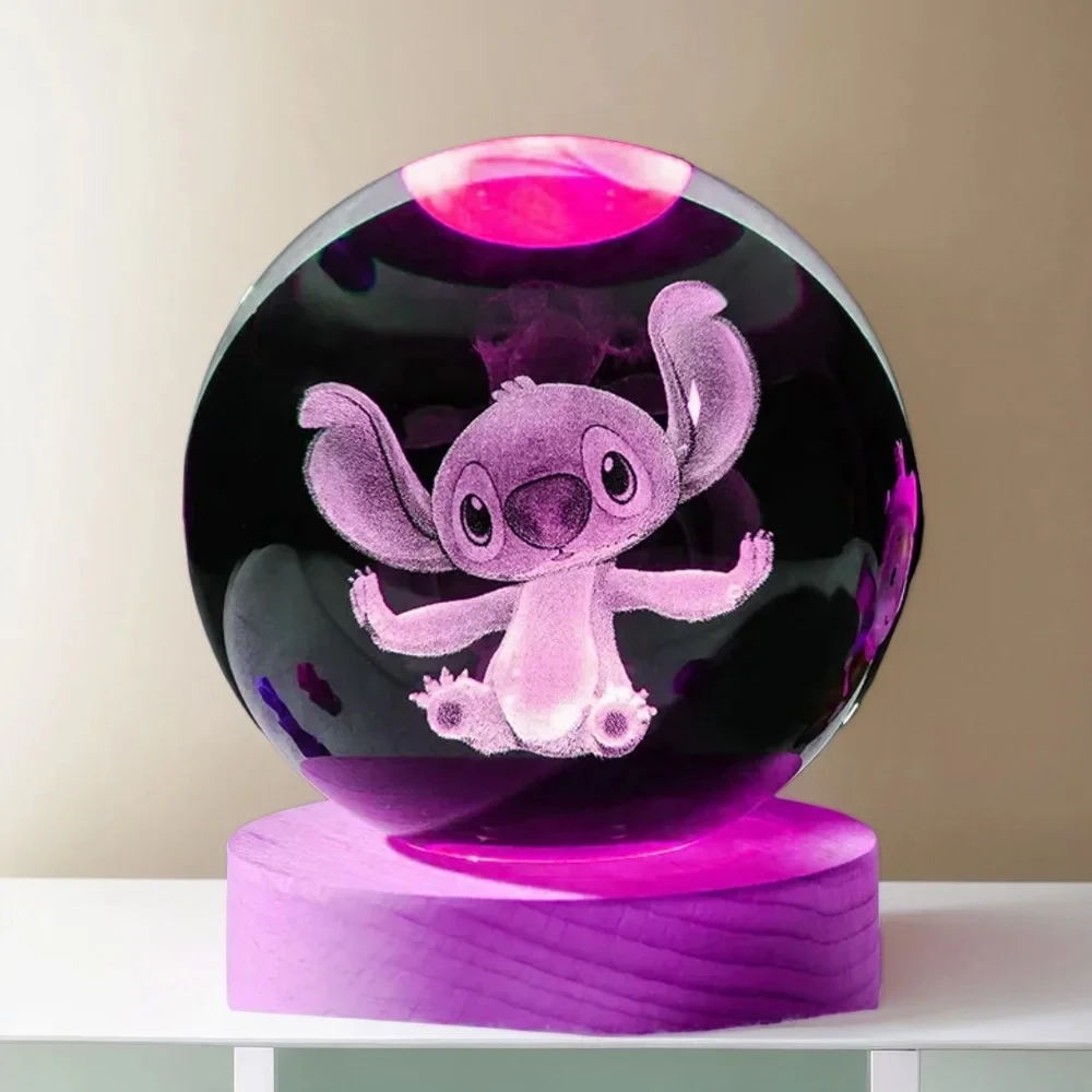 LED Night Light Night Light 3D Crystal Ball Decor 6cm 3D Crystal Ball Stitch Pikachu Wooden Base with Planet Night Light Laser Carving Children's Gifts