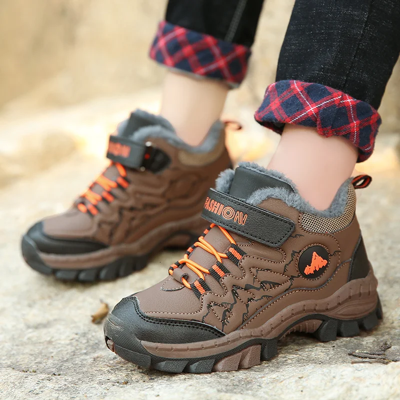 Forskelsbehandling historie Umulig Winter Kids Hiking Shoes Super Warm Plus Cotton Boy Sneakers Non-slip  Leather Waterproof Boots Teenager Trekking Climbing Shoes - AliExpress