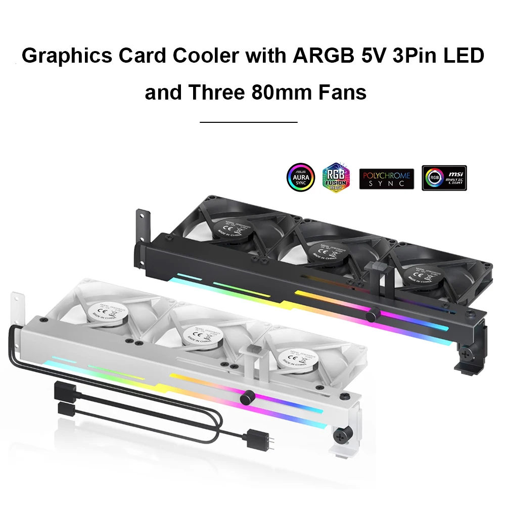 2 in 1 Graphics Card Radiator with 3x80mm Fans 5V 3Pin ARGB RGB LED Graphics Card Holder PCI Mount Bracket