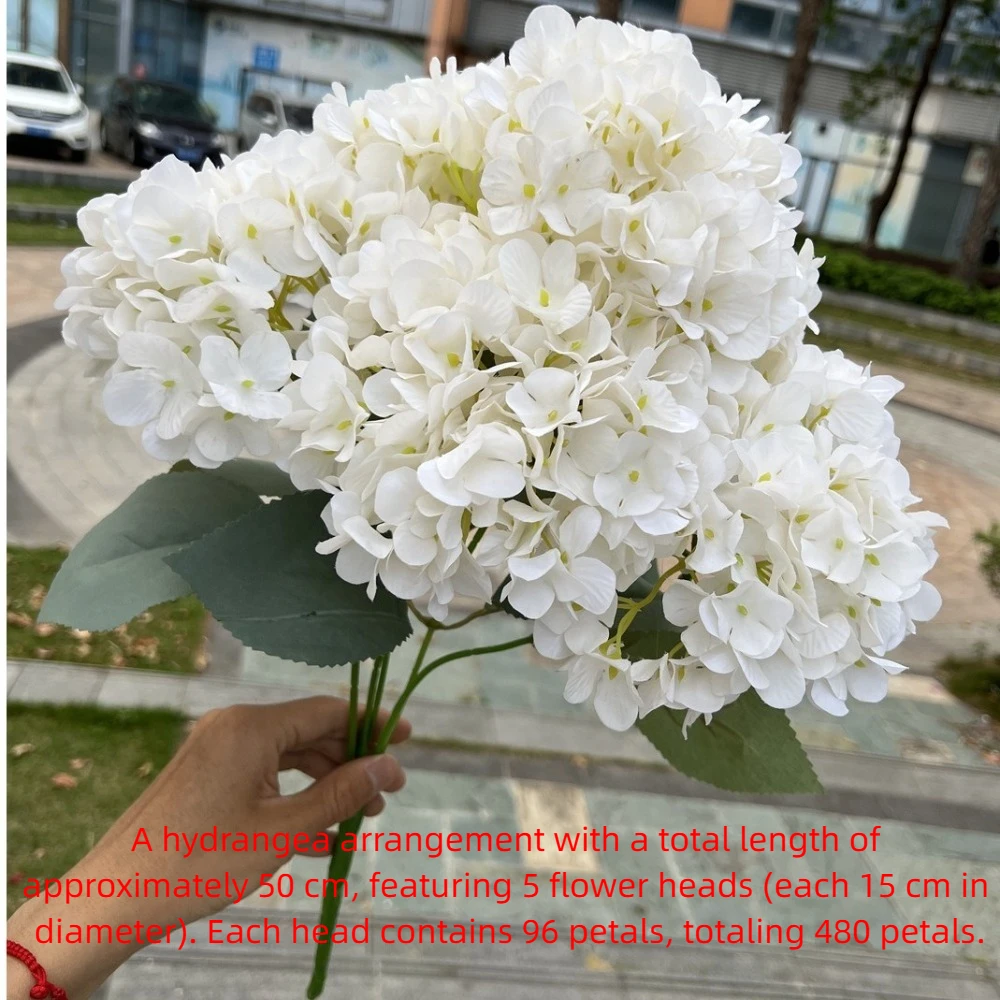 5 Heads Artificial Hydrangea Flower Large Size Silk Fake Hydrangea Flowers DIY Bridal Hydrangea Bouquet for Home Party Wedding