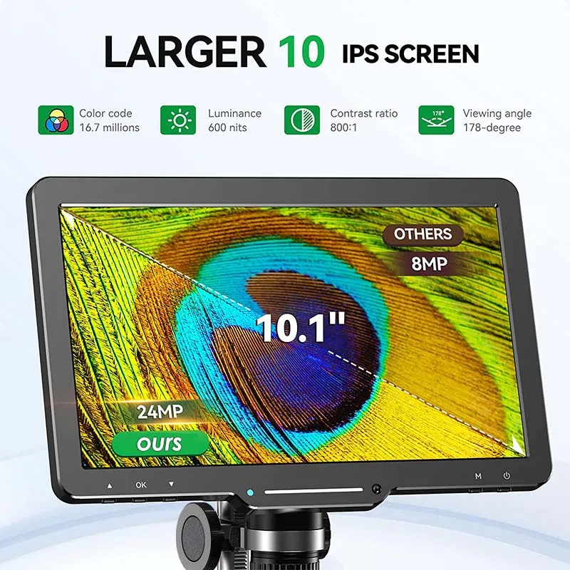10" HDMI Digital Microscope 1300X Coin Microscope for Adult with 24MP Camera Sen