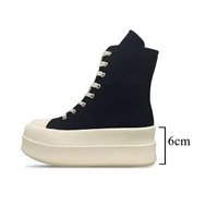 Women's Platform Ankle Boots High-Top Lace-Up Canvas Shoes for Spring Autumn Trendy Height-Increasing Design Shoes - Image 6
