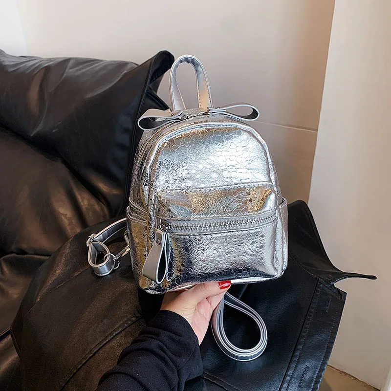 【COSYHARU】Silver Glossy String Backpack Net String Backpack 