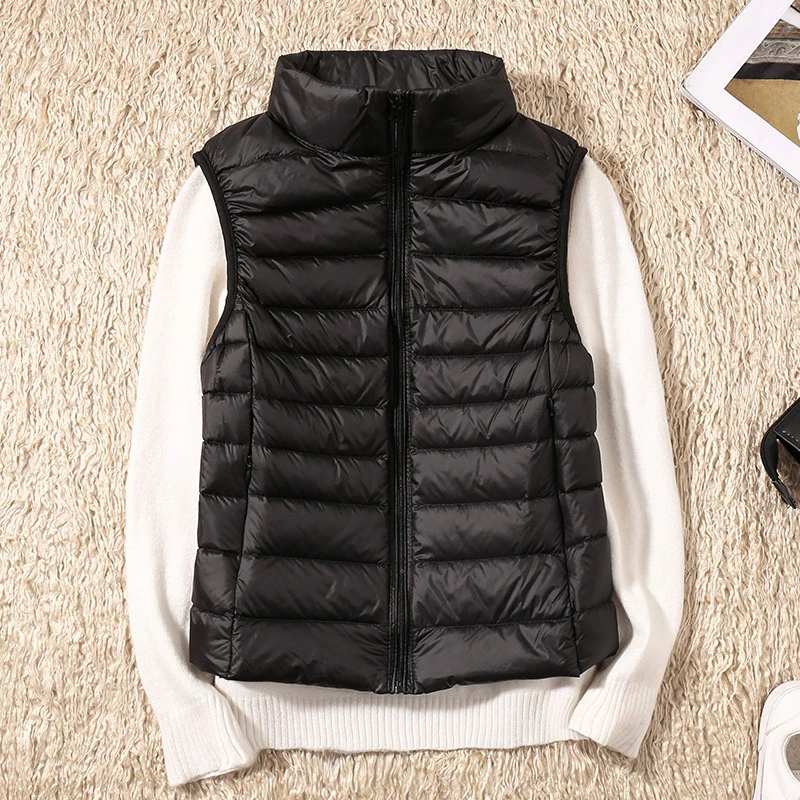 新品　ulu  Foil stamping down vest  ブラック Nylon Zip Up Vest(Black) - H-L