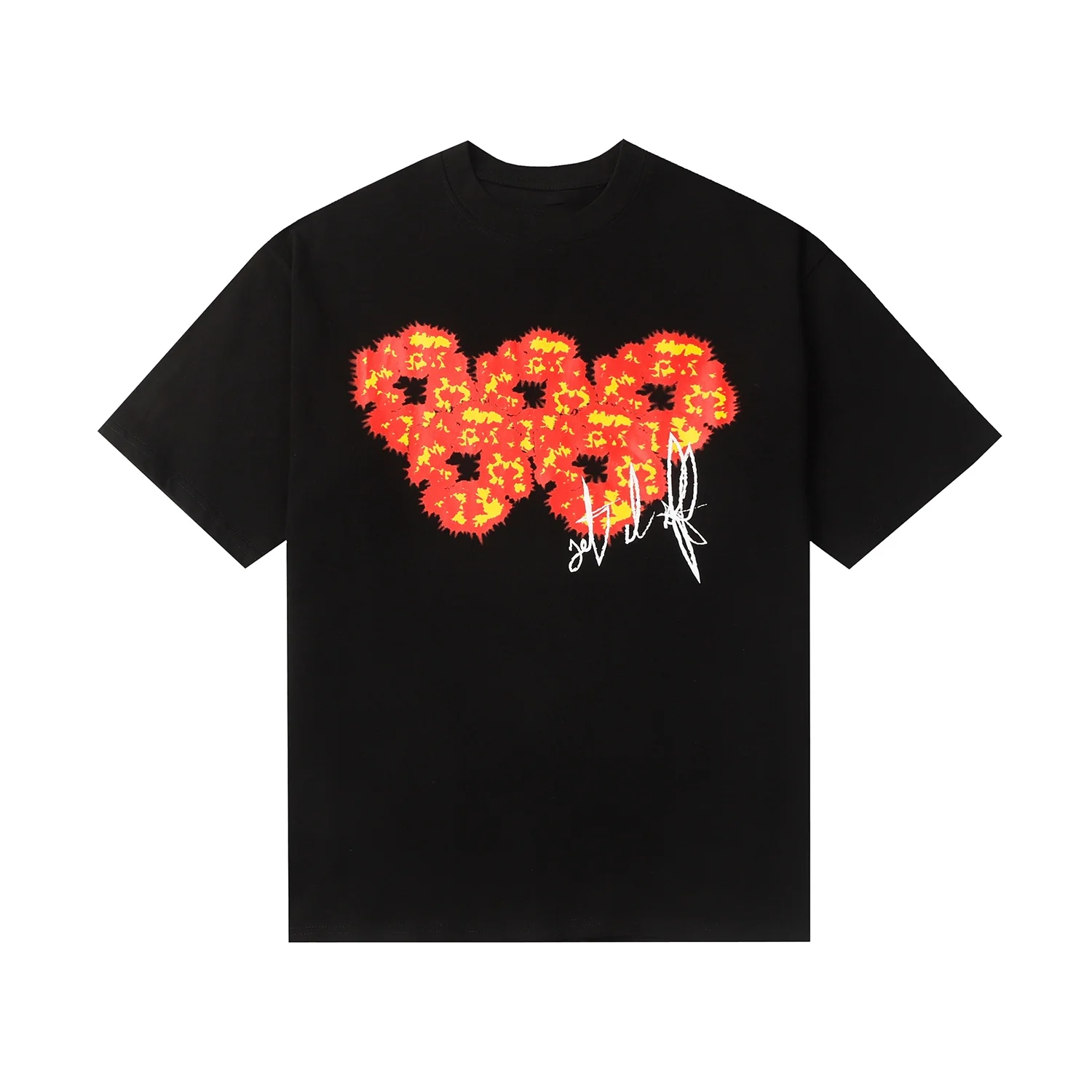 Kanye DT Flame Kapok Co Branded Round Neck 1:1 Short Sleeved T-shirt for Men and Women Printed Tshirts Tees Spring Summer