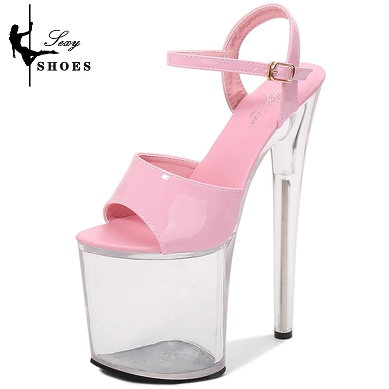 20cm/ 8inches PU Upper Sexy High Heel Sandals Pole Dance Shoes Transparent Crystal Platform Wedding Shoe Fish Mouth Heels Women