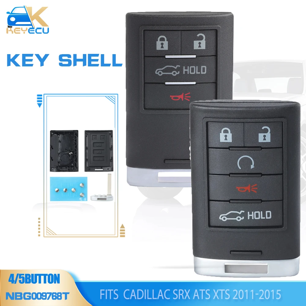 

KEYECU 5 Button Smart Remote Key Case Shell Fob for 2010 2011 2012 2013 2014 2015 Cadillac SRX ATS XTS NBG009768T