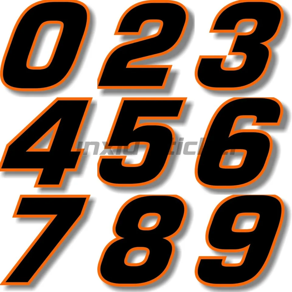 Custom Number Font Black with Orange Border Stickers Truck Racing Car  Laptop Moto Helmet Door Book Windows Decals Customizable - AliExpress, image size:960x960