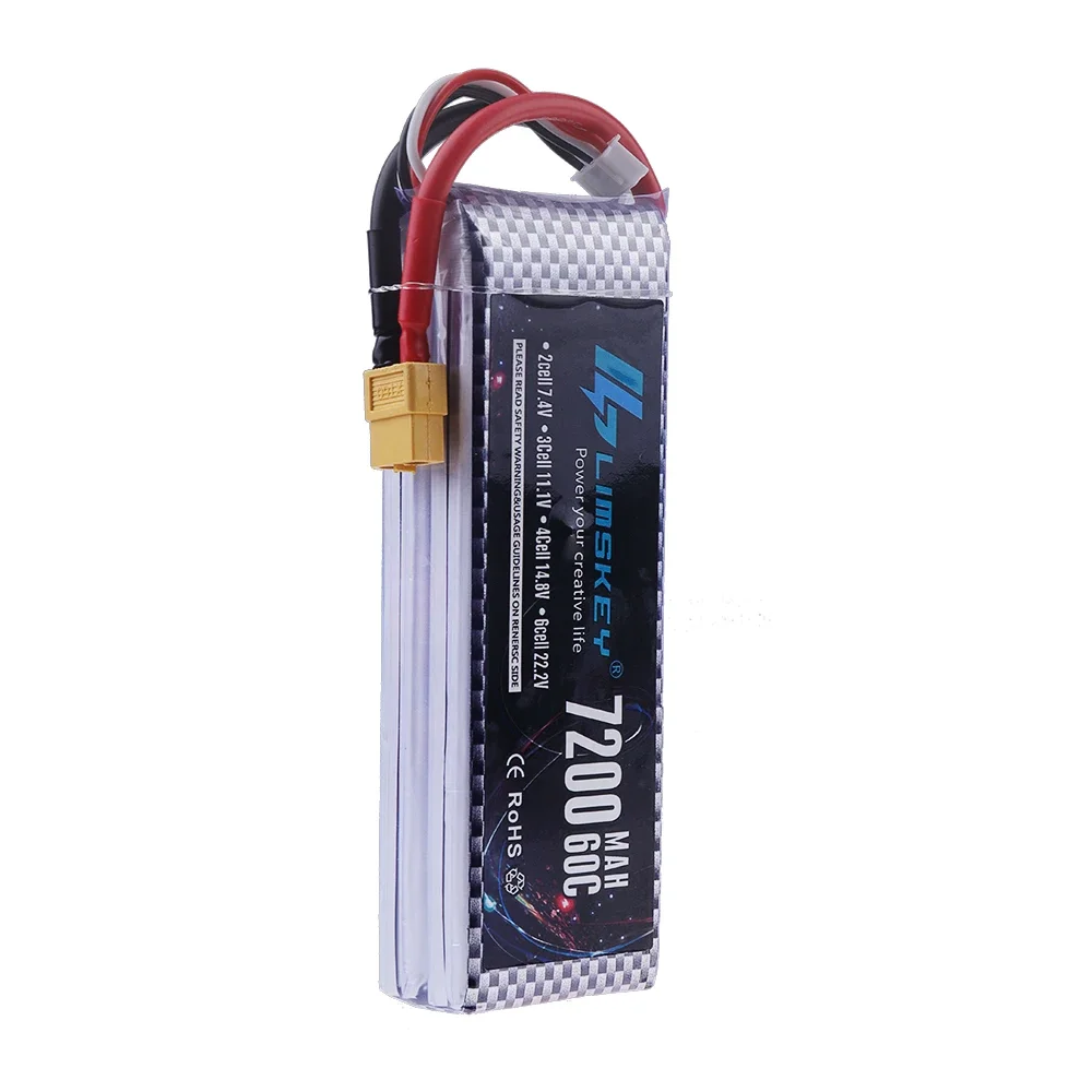 Batterie Lipo 4S 14.8V 7200mAh 60C pour Drone RC - Connecteurs XT60/XT90/T/EC5/TRX
