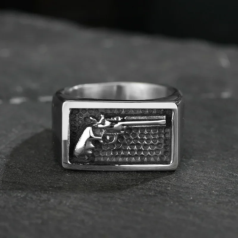 Fashion Vintage Guns Ring Heavy Sugar Stainless Steel Cowboy Men Anel ...