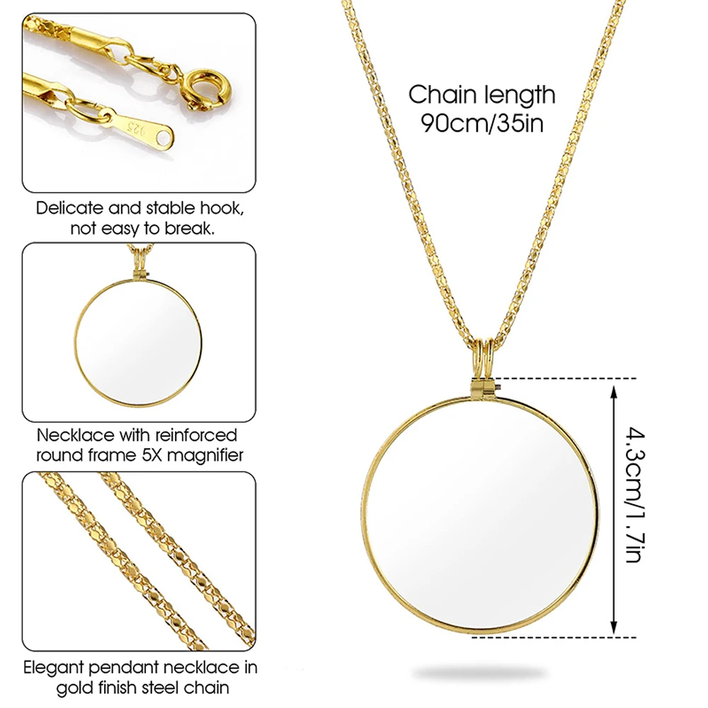 Jewelry Magnifier Jewelry Magnifying Glass Magnifying Glass Reading Magnifier Necklace Magnifier Portable Monocle 5x Magnifying Glasses for Reading Newspapers and Magazines Pendant Jewelry Optical Magnifier