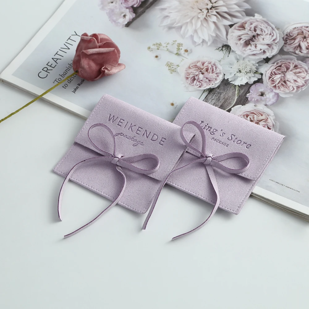 100pcs Custom Logo Microfiber Jewelry Organizer Gift Bag Velvet Envelope Ring Earrings Packaging Storage Pouch Wedding Favors