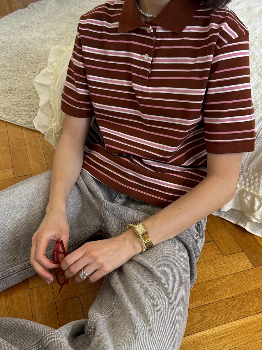 Bornladies Summer 2025 New Women's Retro Striped Polo Short Sleeve T-Shirt Loose Knitted Casual Top - Stylish Flattering Fit