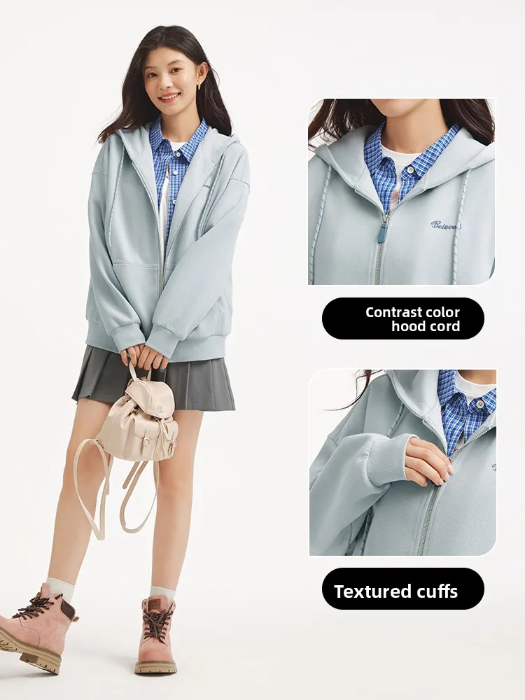 Hotwind Ladies Hooded Sweatirt Loose Casual Open Cardigan Inner Wear Early Autumn Jaet 2025 New Sle Cotton Polyester Blend