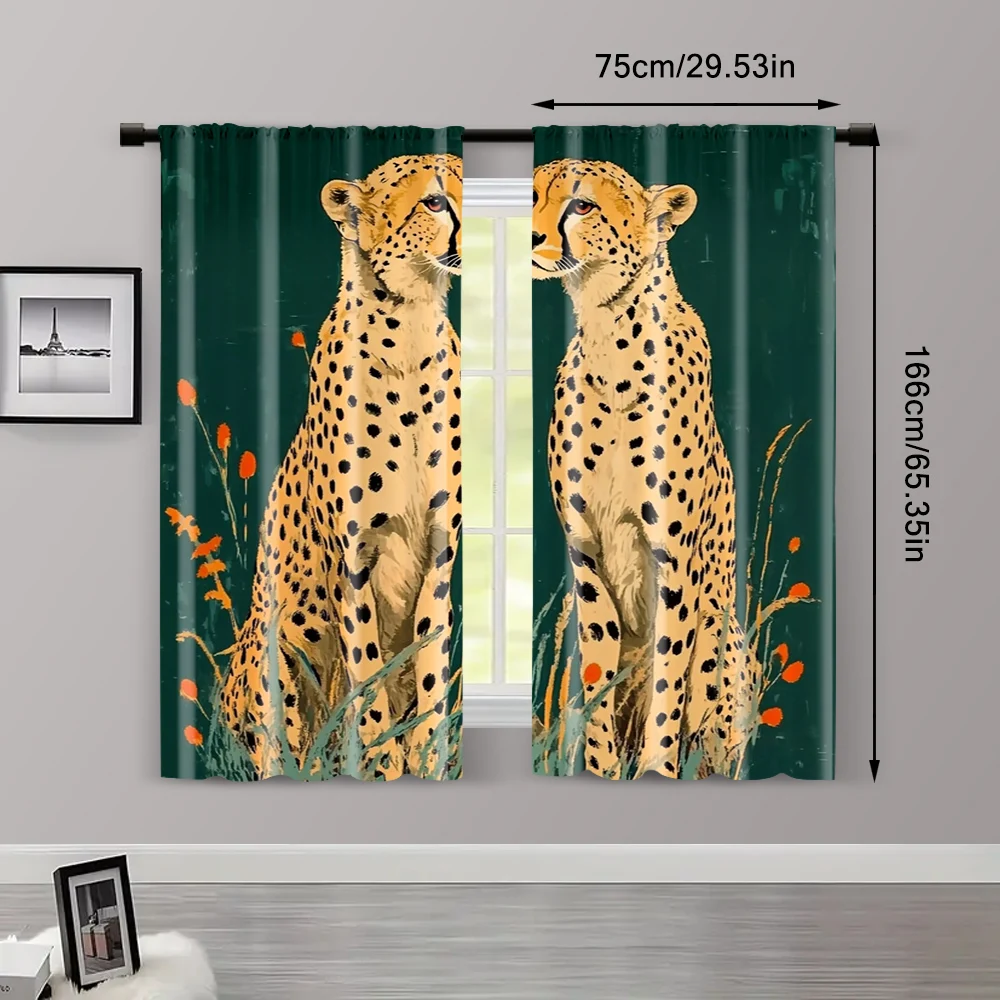 2pcs, Curtain Cloth 2D print Two lions in one Versatile 100% Polyester (without rod) Decorations Inside for Bedroom Living Room 3