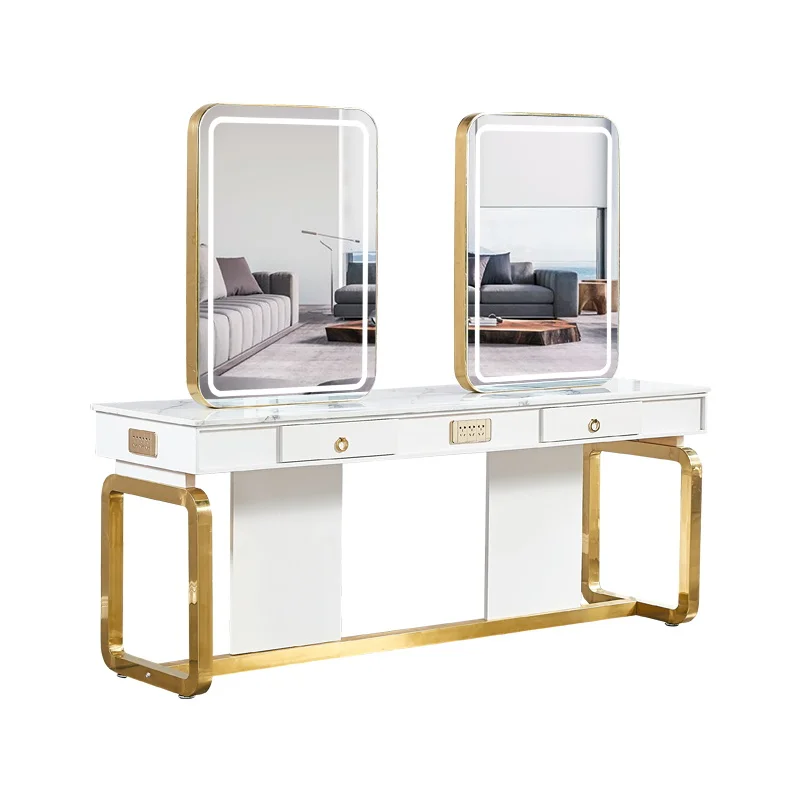 A hair salon dedicated hairdressing shop with a desktop illuminated mirror table, simple and modern four-sided mirror table