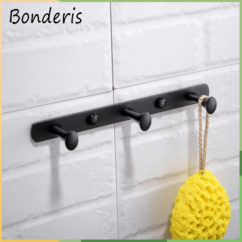 Matt Black Bathroom Robe Hooks Towel Hanger Wall Mount Clothes Coat Holder Stainless Steel Rack Accessories for Bathroom Kitchen