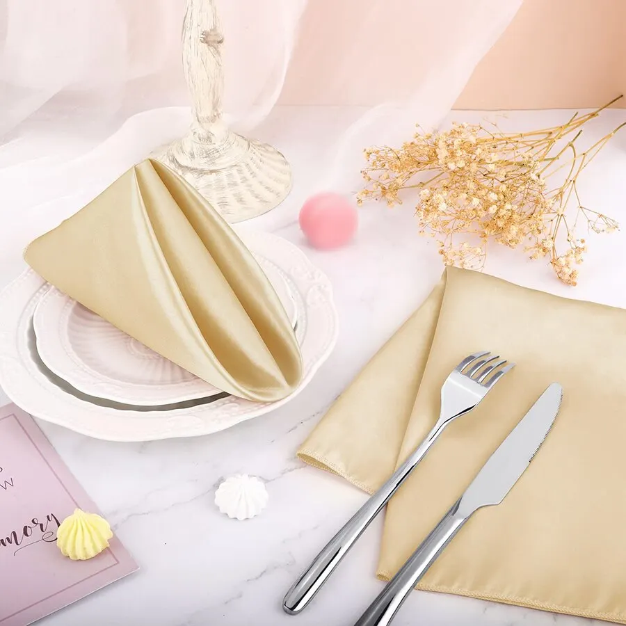 12Pack Square Satin Napkin Bright Silk Table Napkin Soft Smooth Fabric Table for Wedding Banquet Party Decoration