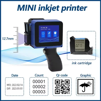 12.7mm Handheld Mini Portable Inkjet Printer Touch Thermal Inkjet Printer Variable QR Barcode Code Date Number Logo