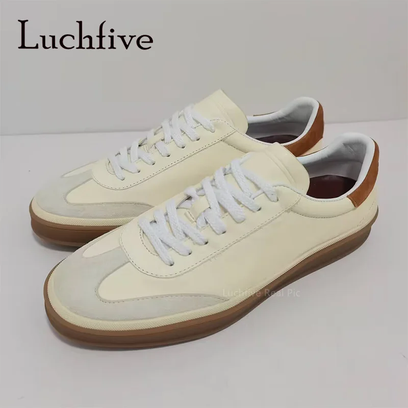 

Brand Designer Genuine Leather Men Flats Shoes Lace Up Round Toe Thick Sole Casual Shoes Outside Walking Shoes Driving Shoes