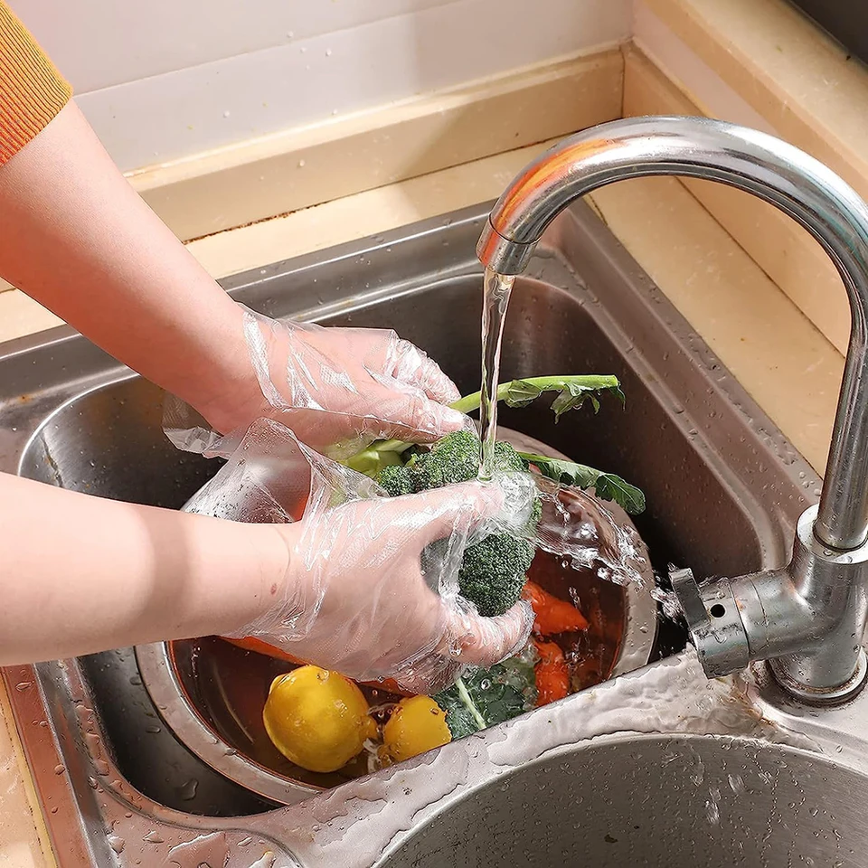 Guanti usa e getta in plastica trasparente, 500 pezzi, guanti usa e getta, per la pulizia della cucina, per la manipolazione di cibo, polvere, taglia unica