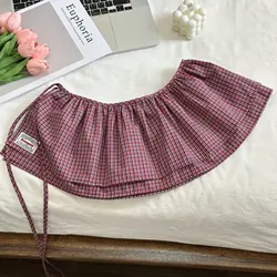 Korean Retro Plaid Double - Layer Lace - Up Cotton Skirt (5)