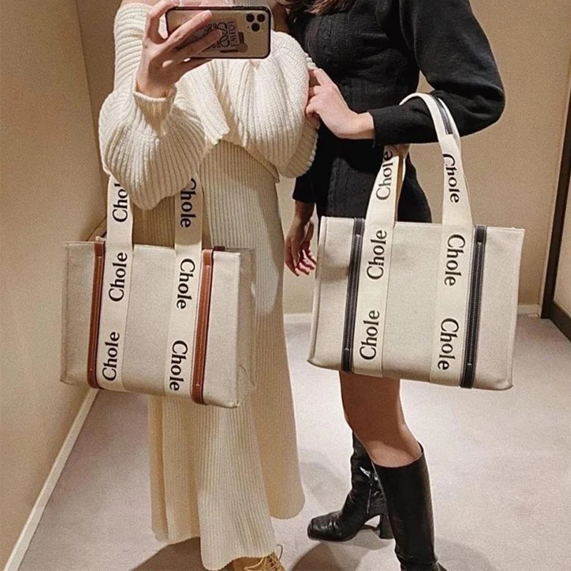 

Luxury Letter Canvas Bags Women Classic Designer Handbag Large Capacity Crossbody Poster Bag Woven Basket Shopping Underarm Bags