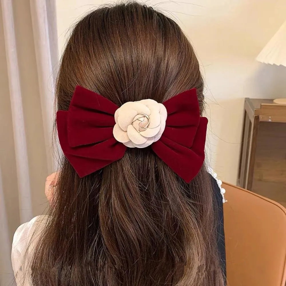 

Red Black Velvet Bow Hair Pins Elegant Fabric Alloy Rose Hair Clips for Women Girl Fashion Ponytail Barrette Heawear Accessories