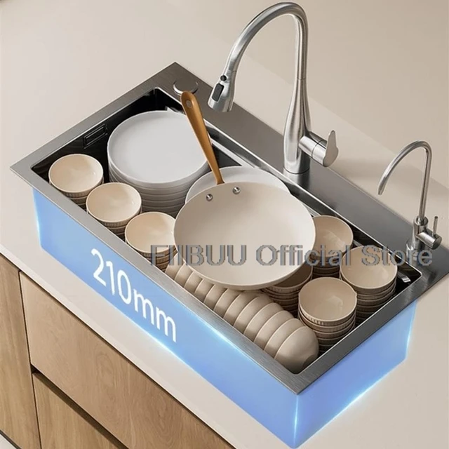 304 อ่างล้างจานสแตนเลสขนาดใหญ่ชามอ่างล้างหน้าอ่างล้างหน้า Undercounter Topmount สวมใส่ก๊อกน้ําท่อระบายน้ําอุปกรณ์เสริม 3