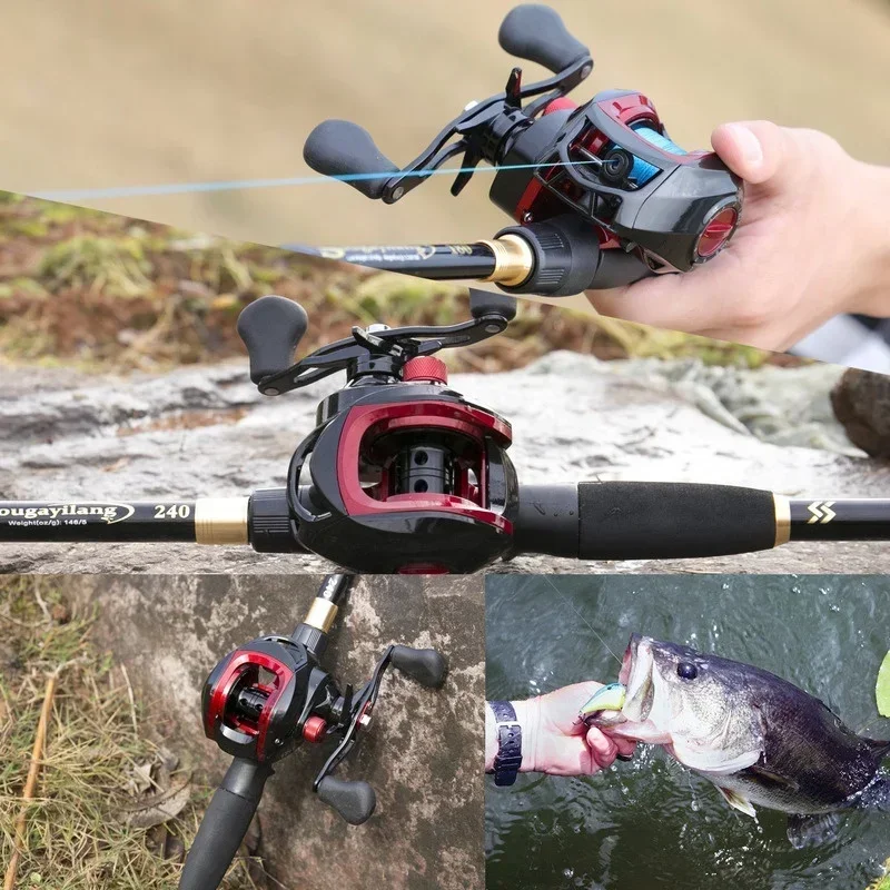 Fishing Pole Set Fishing Rod and Reel Combo Sougayilang Casting Fishing Rod Combo Telescopic Carbon Rod Baitcasting Reel Fishing Line Lure Accessories Full Kits