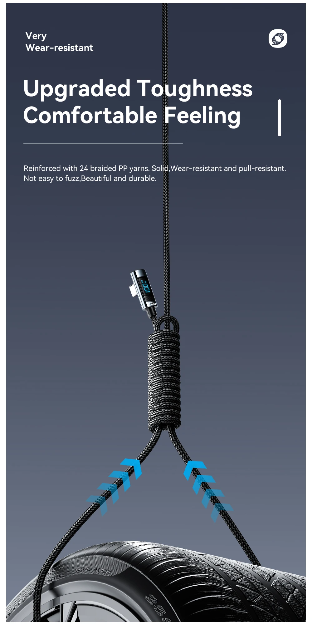 PD100W USB Type C to USB C Cable 5A Fast Charging Cable 90 ° LED Digital Display
