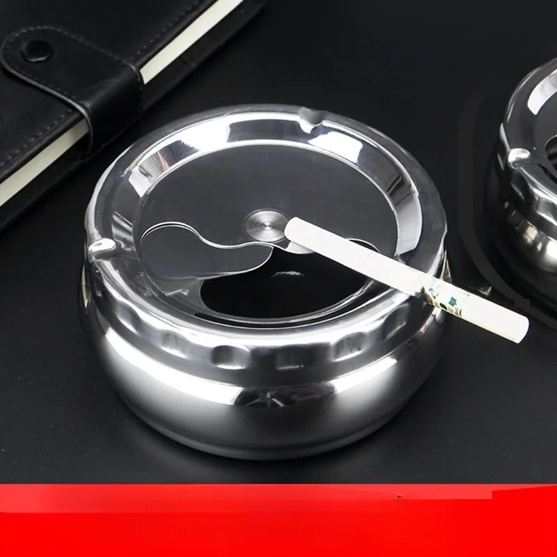 European stainless steel ashtray with cover home automatic extinguishing living room bedroom round smoke cup large anti-fall stainless steel ashtray,metal ashtray