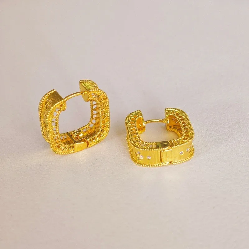 Golden Metal Chunky Square Hoop Earrings for Women Vintage Elegant Gold Color Huggies Wedding Jewelry Gifts