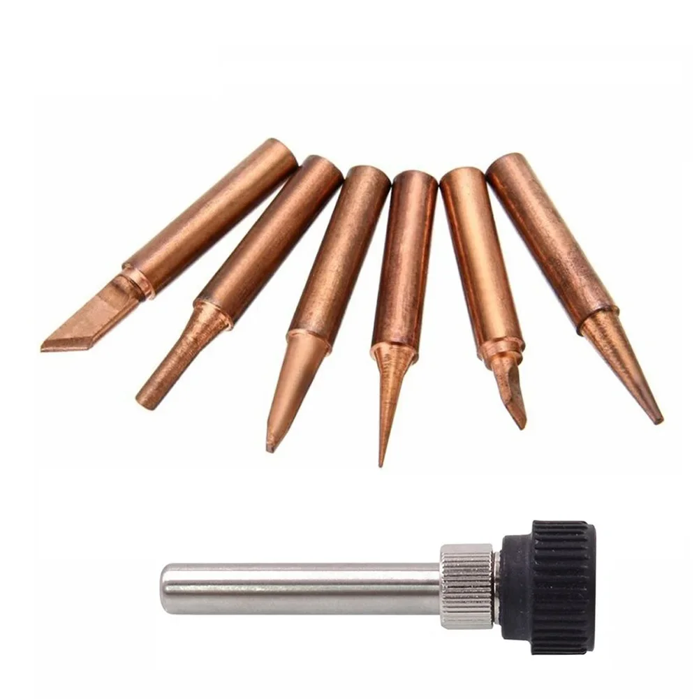 

7pcs Copper 900M-T Soldering Iron-Tip & Handle Adapter Set For 936, 937, 938, 969, 8586, 852D Soldering-Station