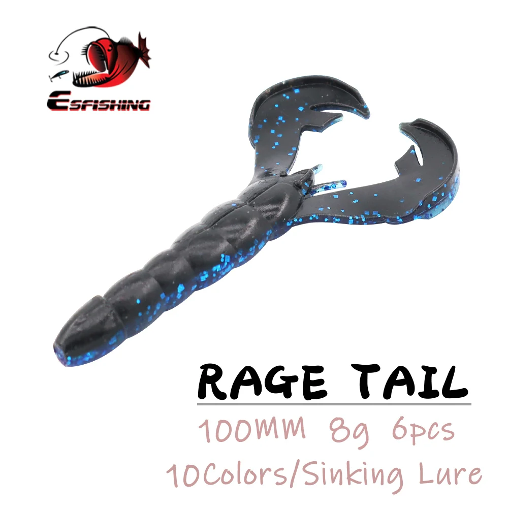 Фото ESFISHING, новинка, Craw Rage Tail, 10 см, 8 г, мягкая силиконовая приманка, окунь, щука, воблеры, искусственная рыболовная приманка, снасти №1