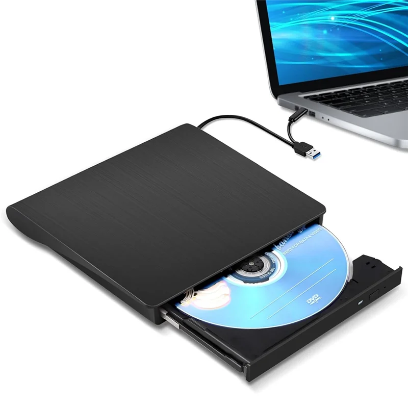 TCES-External CD DVD +/-RW Drive, USB 3.0 & USB-C Portable CD & DVD ROM Burner Player Reader Writer Rewriter Disc Drive