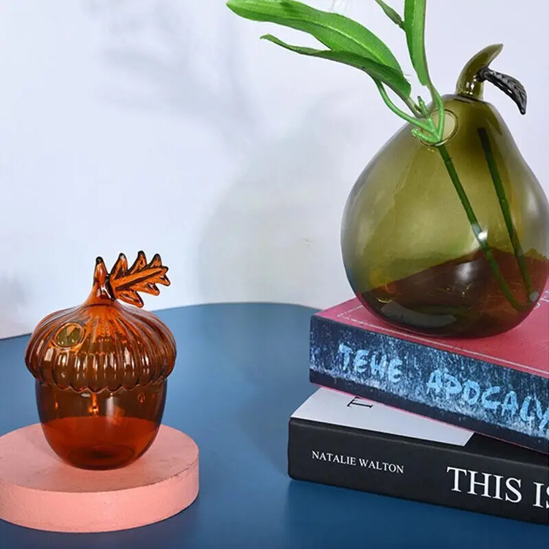 1pc Fruit Shaped Glass Vase Aromatherapy Bottle Vase Creative Pomegranate Pear Shaped Bottle Vase Home Decoration Flower Vase 4