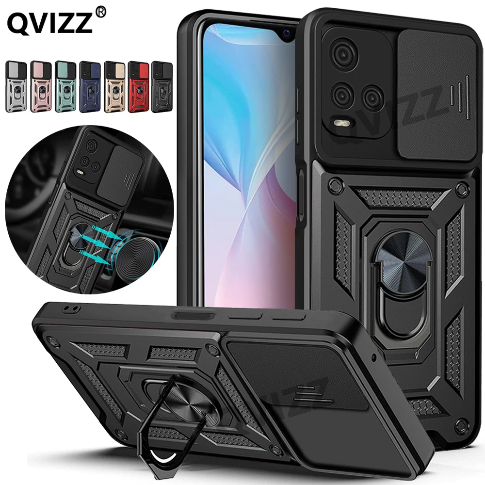 glass flip cover Slide Camera Armor Case For Vivo Y21S Y91i Y91C Y20i Y20S Y11 Y12 Y15 Y17 Y30 Y31 Y33S Y51 V21E Bracket Ring Full Lens Cover samsung flip cover