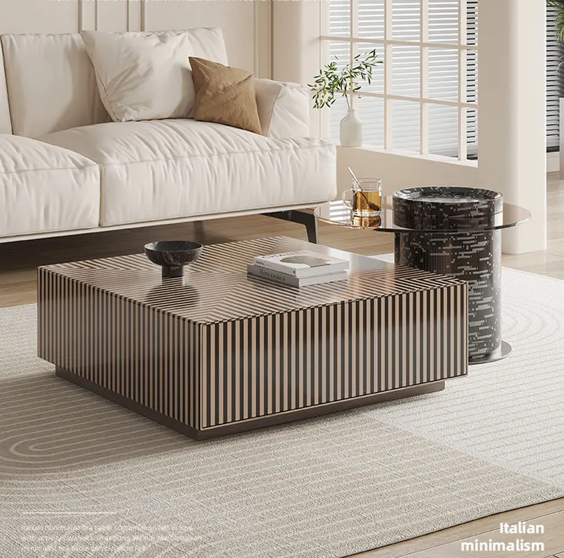 

Italian minimalist square coffee table combination living room household light luxury small apartment simple modern online celeb