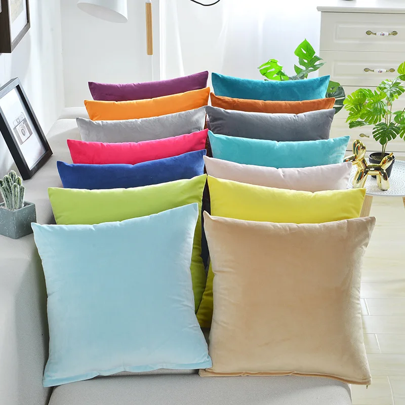 

Fashion Velvet Throw Pillow Cover Soft Solid Decorative Square Cushion Case for Sofa Bedroom Car Home 40x40cm Cozy Pillowcase