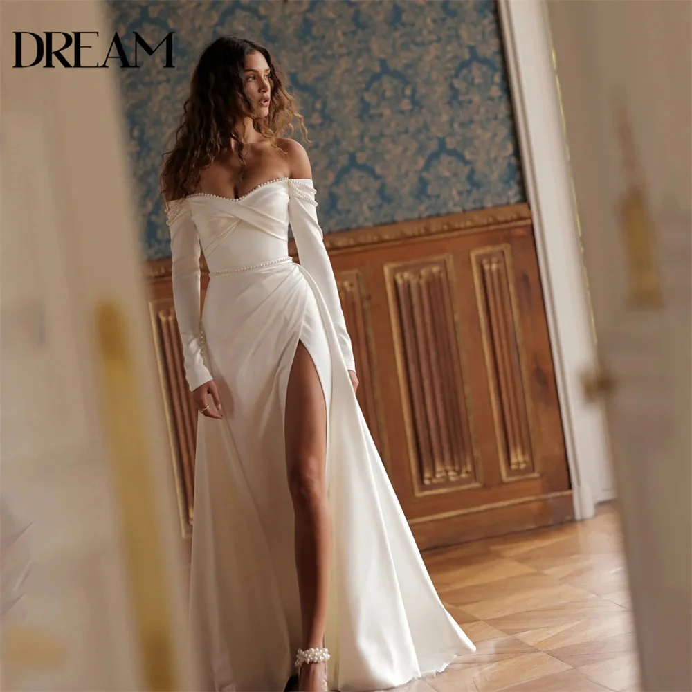 Unbranded Long Sleeve Beaded V-Neck Bridal Gown White 4