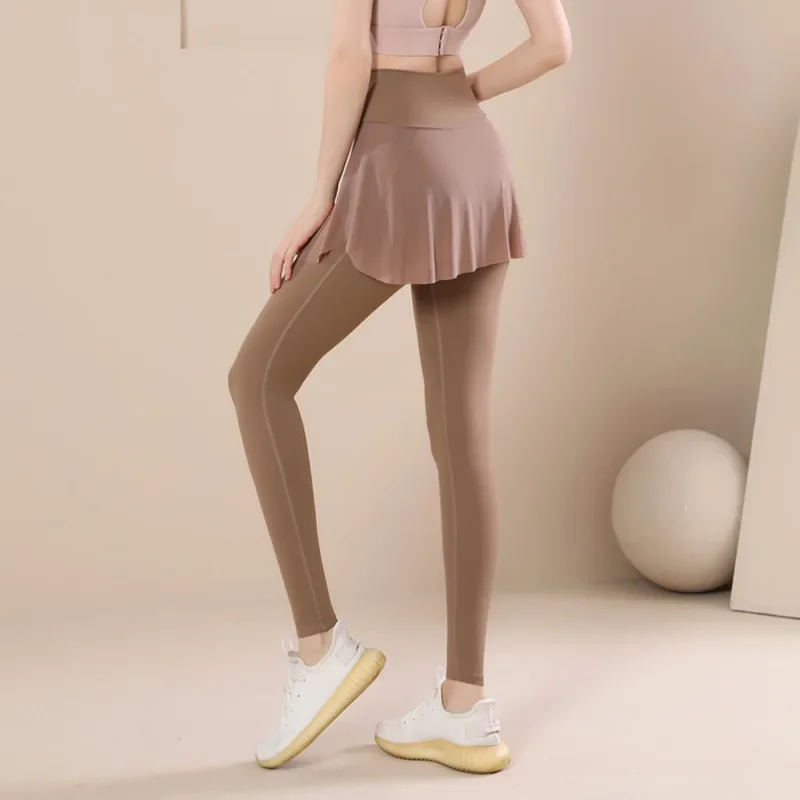 Women's Two-Piece Illusion leggings Autumn/Winter High-Waisted Push-Up Sports Running Tight Dance Skirt Anti-Exposure Quick-Dry